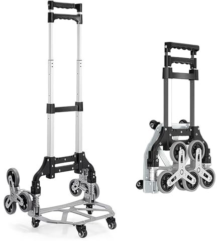 Sackkarre Aluminium Treppensteiger Klappbar Treppensackkarre Belastbarkeit 80kg Transportkarre mit Elastischen Seilen, Teleskopgriff 61-106 cm Höhenverstellbar für Zuhause, Einkaufen, Umzüge & Lager