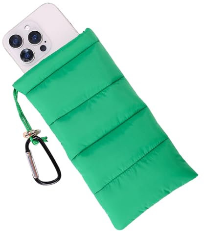 Lyreh Thermal Phone Pouch, Down Cotton Warm Phone Case Cover Bags Prevents Freezing & Overheating Protector Cellphone Pouch with Carabiner Ideal for Outdoor Camping Hiking Skiing (Green)