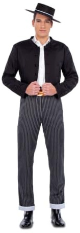 My Other Me - Disfraz Andaluz hombre talla S adulto en negro | Incluye chaqueta negra corta abotonada sin solapa, pantalón de raya diplomática con vuelta en el bajo y cinturilla