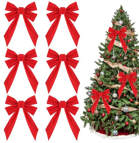 TULEBOLIAN 6 Pezzi Fiocchi Natalizi Rossi in Velluto, Fiocchi Ghirlanda per Decorazione Domestica Albero di Natale, 23x33cm,per Decorazione Domestica Ghirlanda