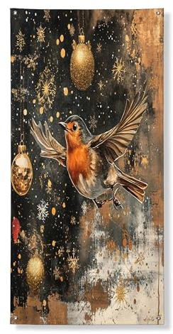 Türabdeckung mit fliegendem Vogel, dekorativ, Vintage-Feiertags-Ornamente, festliche Haustür-Dekoration, für drinnen und draußen, Winter-Feierzubehör, 91,4 x 183,9 cm