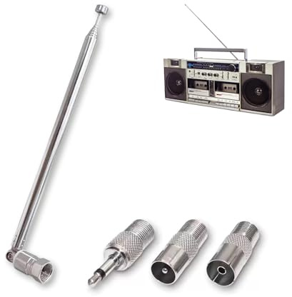 Vexorlian 75 Ohm FM DAB Radio Antenna 7-Section Telescopic Aerial Indoor Antenna with F-Type Connector & 3 Adapters for Stereo AV Receiver