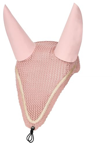 EQUESTRIAN QUEEN Fliegenhaube Pferde aus Baumwolle mit elastischen Ohren, Glitter-Paspel – schützt vor Insekten & Geräuschen, komfortabler Halt, eleganter Look (Rosa, Full)