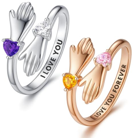 Sterling Silber Umarmungsring mit Gravur - Personalisierter Mutter-Tochter Geburtsstein-Ring als Symbol für Liebe und Schutz - An meine Tochter Individuell gravierte ring umarmung Partnerring