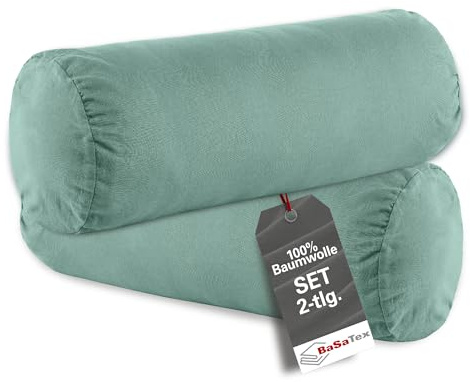 BaSaTex Baumwolle Renforcé Kissenbezug, 2er Pack, 40x15 cm | 100% Baumwolle, Öko_Tex Zertifiziert, Reißverschluss, für Nackenrollen