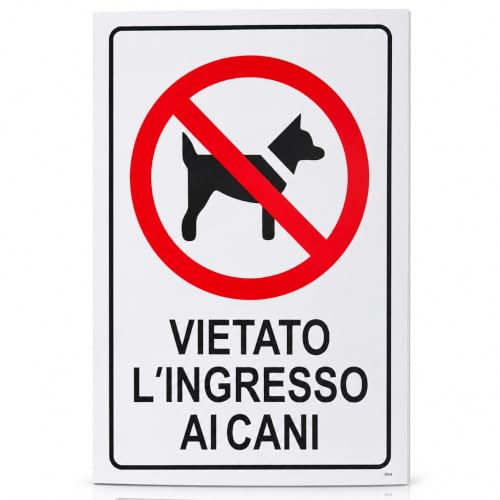 Topolenashop Cartello Vietato l’Ingresso ai Cani 30x20 cm – Segnale di Divieto con Pittogramma Cane Barrato e Bande Adesive Posteriori – Targa Segnaletica per Negozi, Uffici e Ambienti Privati | 61906