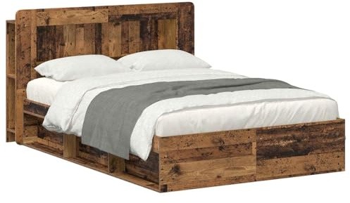 vidaXL Bettgestell mit Stauraum Altholz 140 x 190 cm Holzwerkstoff, Moderne Schlafzimmermöbel, rechteckiger Holz-Bettrahmen, praktische Aufbewahrung, minimalistischer Stil