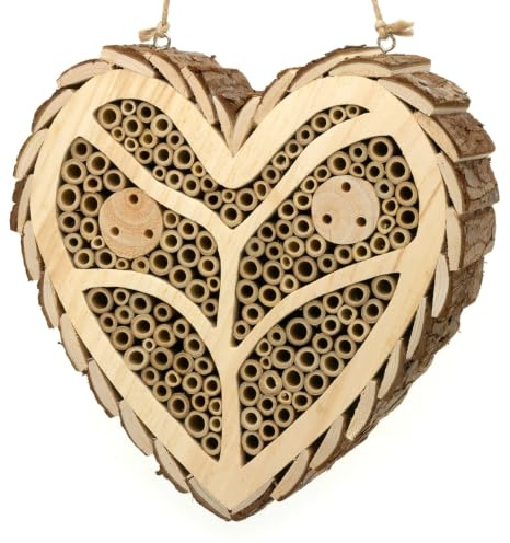 CKB LTD Heart Bee House Wooden Bee Hotel Hanging Insect House Wildlife Habitat for Bugs, Solitary Bees, Ladybirds, Rustic Hanging Garden Decoration