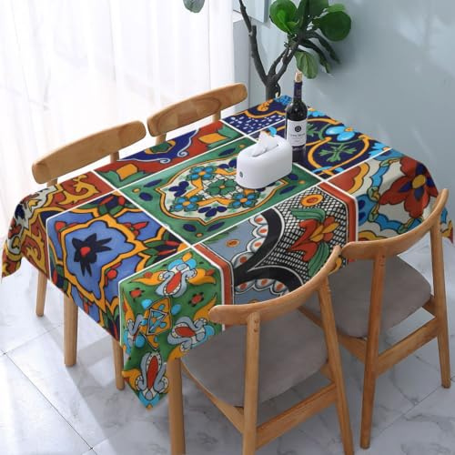 Nappe rectangulaire à motifs de carreaux de Talavera mexicains, idéale pour les mariages, les fêtes et les événements de restauration et de rassemblement. Nappe décorative en tissu polyester (54 x