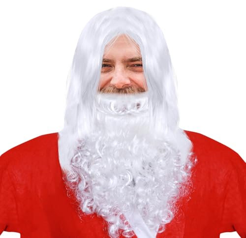 NUOLUX Weihnachtsperücken und Bart Weiß Weihnachtsmann Kostüm