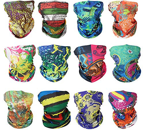 GUIFIER 12 Stück Multifunktionstuch Kopftuch Bandanas Nahtloses Stirnband Schlauchtuch Halstuch, Multifunktionale Kopfbedeckung Magischer Turban für Reiten,Motorrad,Wandern,Angeln Outdoor-Aktivitäten