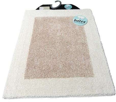 Batex Badteppich Duo-Flor Natur Rand Hell ca 55X65cm Badematte Badezimmerteppich Badgarnitur Badvorleger Duschmatte