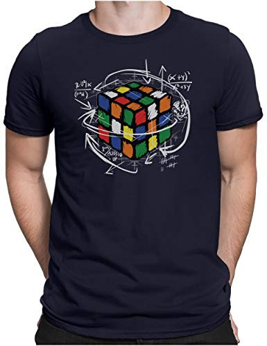 PAPAYANA - Magic Cube - Herren Fun T-Shirt - Regular Fit - Zauberwürfel Comic Sci-Fi Science - Navy - XL