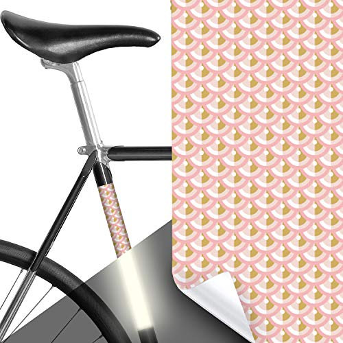 MOOXIBIKE I Reflektor Aufkleber, Panel Art Deco rosé gold reflektierend, Rahmenschutzaufkleber und Sicherungsmarkierung für Fahrrad, Trekkingrad, Mountainbike, Rollator bis circa 15 cm Rahmenumfang