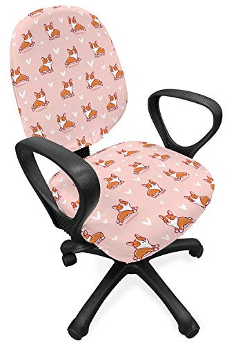 ABAKUHAUS Hundeliebhaber Bürostuhl Schonbezug, Kleiner Corgis, dekorative Schutzhülle aus Stretchgewebe, Orange