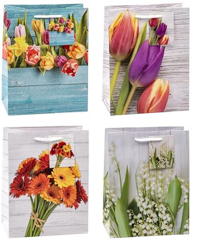 TSI Geschenktüten FRÜHLING, 12er Packung, Größe: Mittel (HxBxT 23 x 18 x 10 cm), Art. Nr. 82016