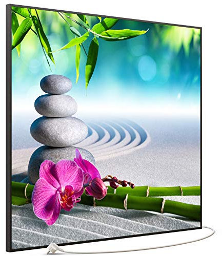 STEINFELD Bild Infrarotheizung mit Thermostat | Made in Germany | viele Motive 350-1200 Watt Rahmen schwarz (1200W, 059 Zen-garten)