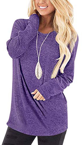 WNEEDU Donna Magliette Maniche Lunghe Casual T-Shirt a Maglia Tunica Felpa Girocollo