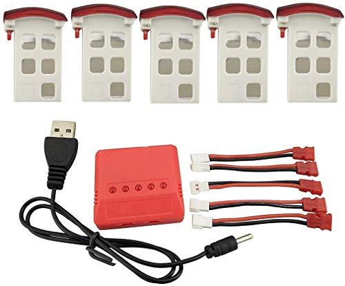 ZYGY 5PCS 3.7V 500mAh Lithium Batterie+5in1 Ladegeräte+5pcs Umwandlung Kabel für SYMA X5UW X5UC RC Quadcopter Drohne
