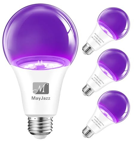 MayJazz UV Schwarzlicht Glühbirne, A60 9W (60 Watt Äquivalent) 380-400nm Wellenlänge E27 Sockel, Dunkeln leuchtend für Home Party Halloween Bühne DJ Disco Beleuchtung (4 Pack)