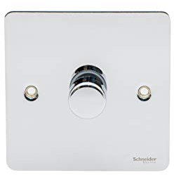 Schneider Electric Ultimate Flat Plate - Single 2 Way LED Dimmer Light Switch, 100 W/VA, GU6212LMPC, Polished Chrome