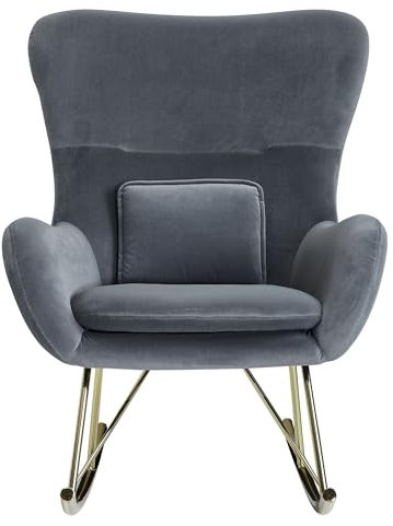 Wohnling Schaukelstuhl Samt/Metall Dunkelgrau 74x101x89 cm mit goldenen Beinen, Polster Schwingstuhl Modern, Stillsessel Relaxstuhl Schwingsessel 120 kg