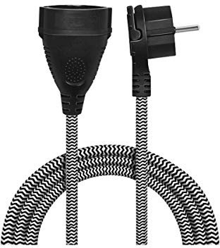 Faconet hochwertiges HQ Strom-Verlängerunskabel Schuko mit Flachstecker 90 Grad und textilummanteltem Netzkabel 3 Meter