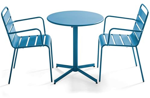 Oviala Gartentisch und 2 Sessel aus Metall, Blau Pacific – Palavas