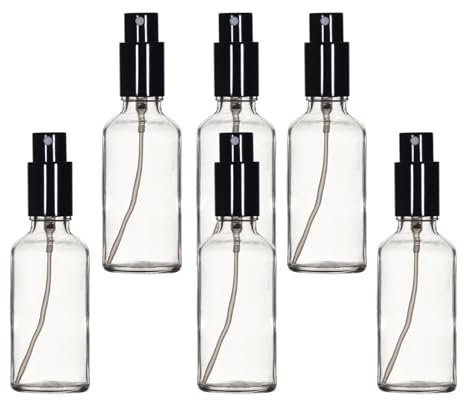 YIZHAO 50ml Clear Glass Spray Bottle for Essential Oils, Small Empty Fine Mist Spray Bottle, for Cleaning, Aromatherapy, Cosmetic Sprays, Hair –6 Pcs