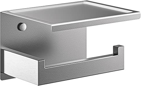 HITSLAM Toilettenpapierhalter Ohne Bohren, Selbstklebend Klopapierhalter mit Ablage, Edelstahl Klorollenhalter Wandmontage, Wc Papier Halterung Rollenhalter mit Kleber für Badzimmer Silber