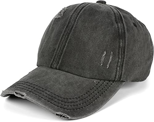 styleBREAKER Damen Baseball Cap im Washed Destroyed Used Look, Ponytail, 6-Panel, Klettverschluss verstellbar 04023080, Farbe:Anthrazit