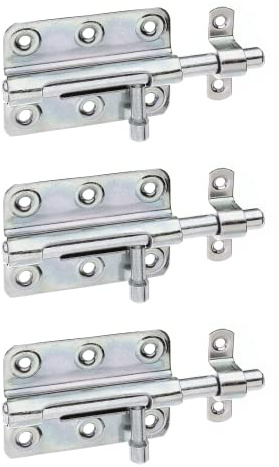 Alberts 129132 Bolzenriegel | mit rundem Griff und befestigter Schlaufe | galvanisch verzinkt, dickschichtpassiviert | Platte 80 x 59 mm | Bolzen-Ø 10 mm | Gesamtlänge 125 mm | 3er Set