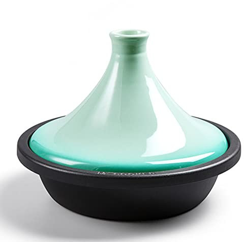 KELUNIS Casserole De Tajine Marocain en Céramique avec Base en Fonte Émaillée Et Couvercle en Forme De Cône Poêle Universel Convient pour 1 À 4 Personnes, Calibre 27Cm,Bleu