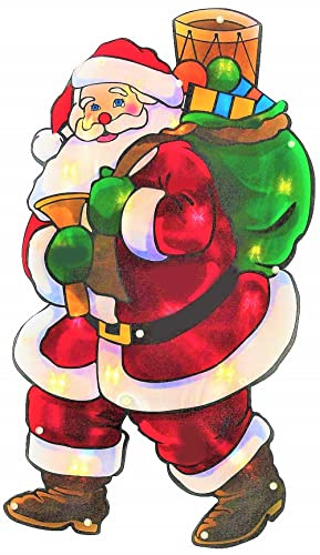 DGL Glittering Window Silhouette Brand Santa 20 Light Mains Operated (Santa Presents Sack)