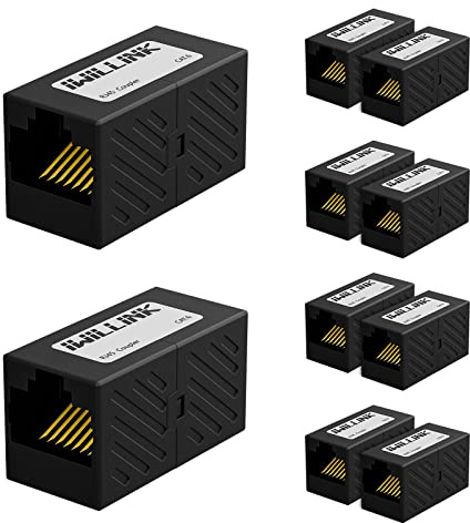 iwillink RJ45 Coupler Ethernet Connector, Female to Female RJ45 Connector for Cat7 Cat6 Cat5e Cat5 Ethernet Cable, Extender Adapter, 10 Pack, Black