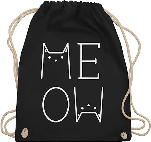 Turnbeutel Rucksack - Katzenbesitzer Geschenk Katze - MEOW weiß - Unisize - Schwarz - katzen-tasche cat lover stoffrucksack mit katzenmotiv katzen stoffbeutel katzenmotive beutel cats turnsackerl