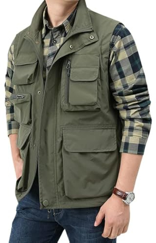 Yimoon Men’s Utility Fishing Vest Summer Lightweight Safari Travel Cargo Vest Outdoor Work Vests Multi Pockets(ArmyGreen-XL)