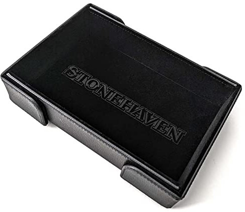 STONEHAVEN Winter Schwarz Samt und PU Leder Faltbare Magnetische Würfeltablett - für Tischspiele Sammlerstücke - Jet Black Velvet PU Leder Magnete