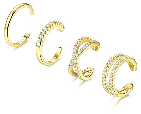ORAZIO 4PC Argent 925 Ear Cuffs pour Femme CZ Non-Piercing Faux Helix Cartilage Cuff Boucles d'oreilles Ensemble Hypoallergénique Étincelant Rond Huggie Cartilage Boucle D'oreille Bijoux