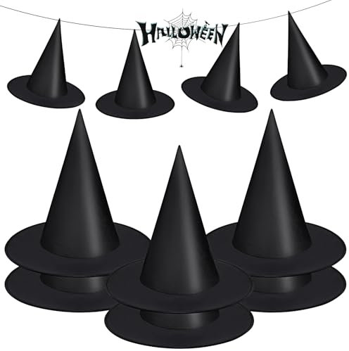 6 Stücke Halloween Hexenhut, Oxford Tuch Zauberer Hut für Erwachsene und Kinder, Faltbares Schwarz Kostüm Cosplay Dekoration für Party Verkleidung