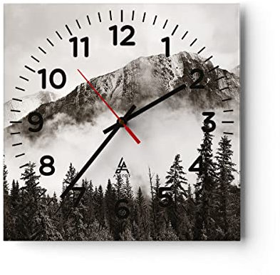 Modern Wanduhr Nebel Berg Wald 30x30cm Quadrat Klein Wand Uhr Glas Analog Zimmeruhren Küche Büro Wohnzimmer Glasuhr Wall Clock Dekoration Design Wanddekoration Küchenuhr C4AC30x30-4936