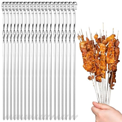 Brochetas de Barbacoa de Acero Inoxidable,30 Pinchos para Barbacoa Reutilizables Brochetas de la Parrilla,Brochetas de Kebab de Acero Inoxidable Plano,Brochetas de Metal para fiestas barbacoa