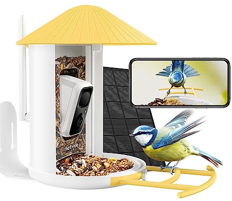 Birdfy -Smart Bird Feeder Camera, Auto Record and Save Bird Videos & Push Motion Notification, Clear Night Vision, Wireless Bird Box Camera, Camera Bird Feeders with App, Yellow