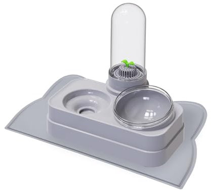 Katzennapf, Automatischer Wasserflasche Gravity Wasser und Futternapf für Katzen und Kleine Hunde (Grau)