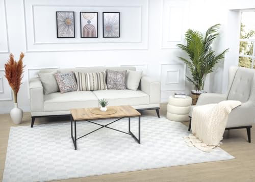 Livabliss Pula Tapis Géométrique Scandinave - Grand Tapis Salon, Salle à Manger, Chambre, Cuisine - Design Boheme Chic, Berbere Moderne, Poil Court 160x213 cm - Crème