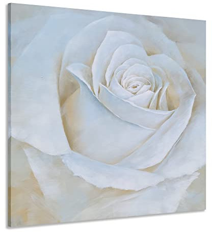 Yihui Arts Weiße Rose Leinwandbild mit strukturierter Struktur – perfekt für Badezimmer, Schlafzimmer und Wohnzimmer Wanddekoration