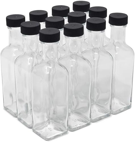 nicebottles - Clear Glass Quadra Bottles, 100ml, Black Caps (3.4 Fl Oz) - Bulk Pack of 48