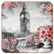 Getränkeuntersetzer 6er Set Leder Untersetzer Auslaufschutz für Tisch Schreibtisch Vintage Eiffelturm Big Ben Rose Blumen