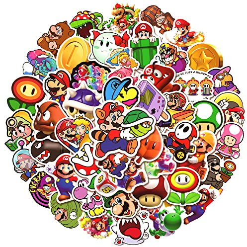 Mario Bros Aufkleber 100 Stück Vinyl Aufkleber für Laptop, Stoßstange, Skateboard, Wasserflaschen, Computer, Telefon, Cartoon-Anime-Aufkleber für Kinder, Teenager, Erwachsene