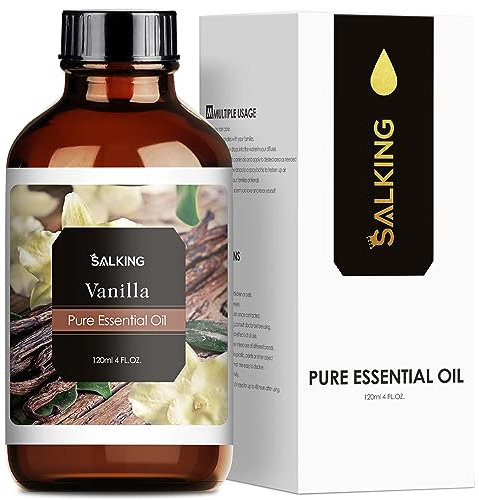 SALKING Vanilleöl 120ml, 100% Reine Natürliche Vanille ätherisches öl für Aroma Diffuser, Aromatherapie Duftöl für Duftlampen Luftbefeuchter, Massage, Seife, Kerzenherstellung, Geschenke für Frauen